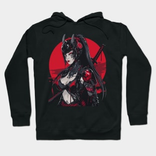 Red Samurai Cyber Girl Japanese Art Hoodie